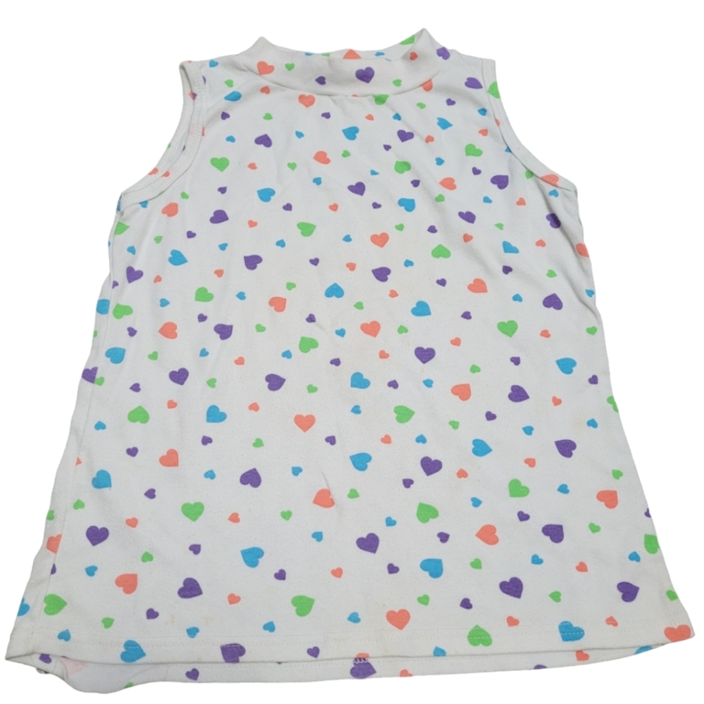Vintage 1990s Jelly Beans colorful heart print mock neck sleeveless tank Top